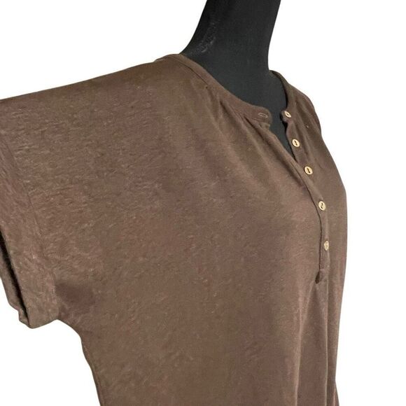 LOFT Brown Dolman Notched Button Neckline Top - Picture 2 of 6